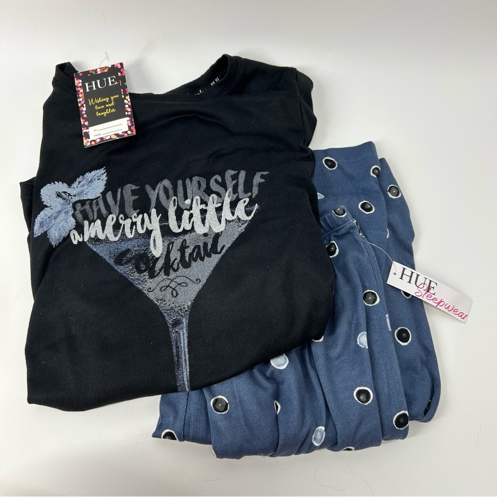 HUE Black Pajama Set with Playful Cocktail Graphic